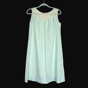 Vintage Mint Green Sleeveless Nightgown Embroidered Sheer Yoke Floral Sleepwear